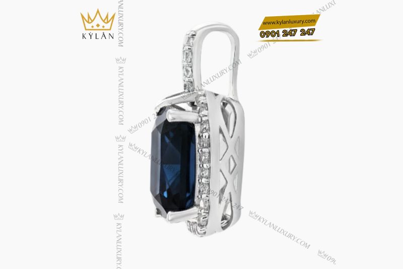 Mặt dây chuyền vàng trắng Au750 đính đá sapphire xanh