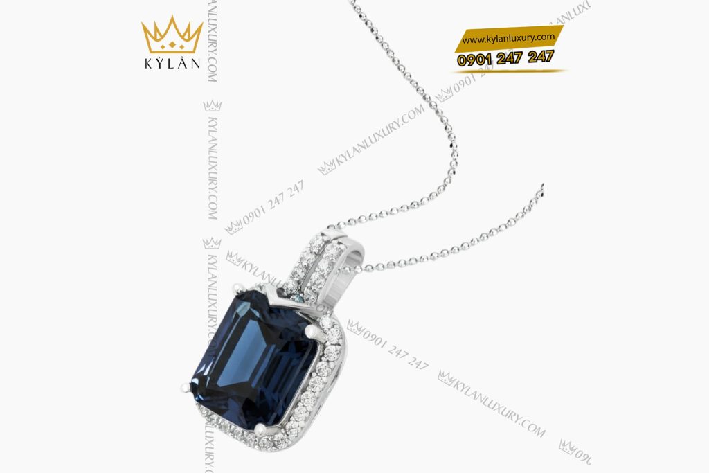 Mặt dây chuyền vàng trắng Au750 đính đá sapphire xanh 4 Mặt dây chuyền vàng trắng Au750 đính đá sapphire xanh