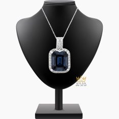 Mặt dây chuyền vàng trắng Au750 đính đá sapphire xanh