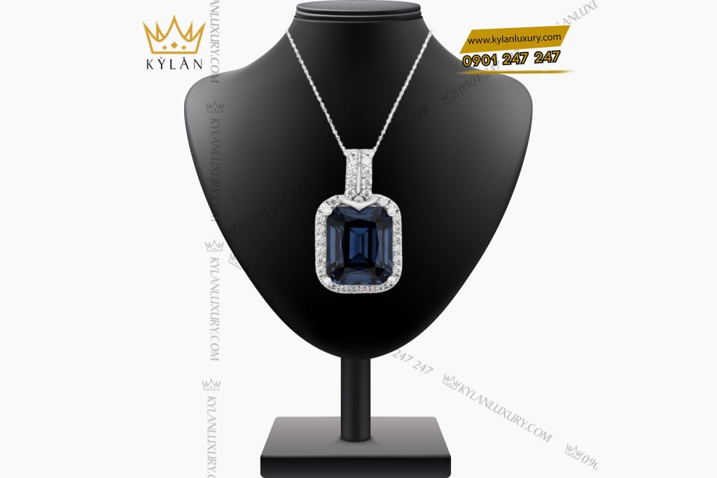 Mặt dây chuyền vàng trắng Au750 đính đá sapphire xanh 7 Kỳ Lân Luxury mat day chuyen vang trang au750 dinh da sapphire xanh dam 7 Mặt dây chuyền vàng trắng Au750 đính đá sapphire xanh