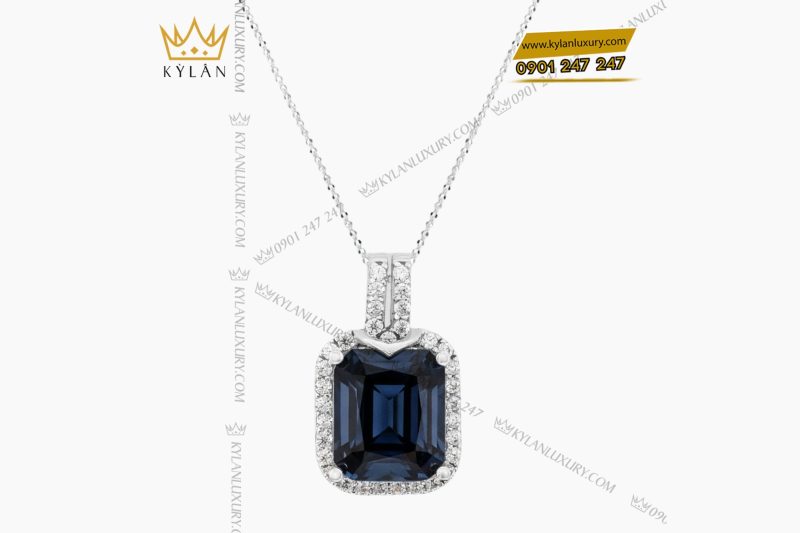 Mặt dây chuyền vàng trắng Au750 đính đá sapphire xanh