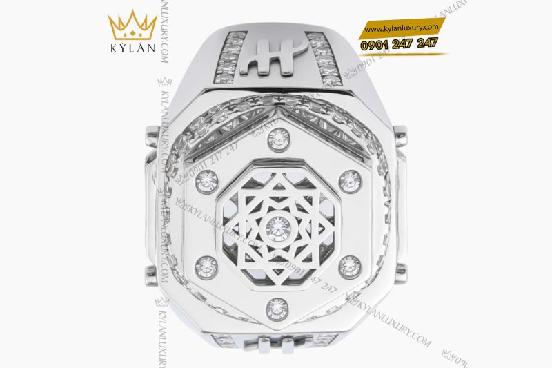 Nhẫn Hublot vàng trắng nguyên khối Au750 đính kim cương