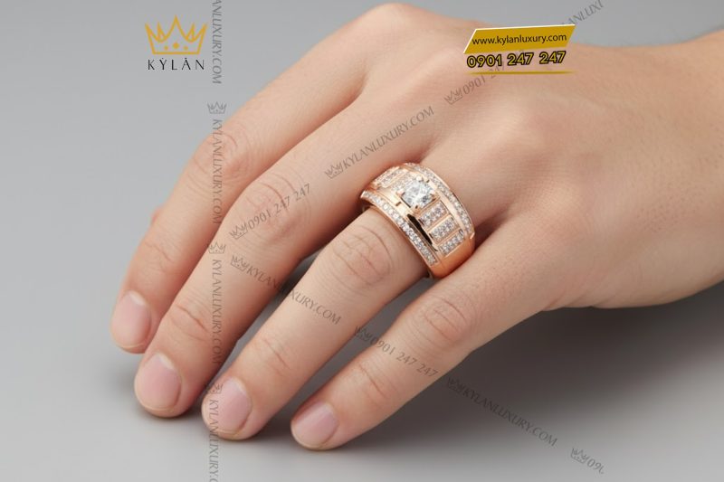 Nhẫn vàng hồng Au750 đính kim cương