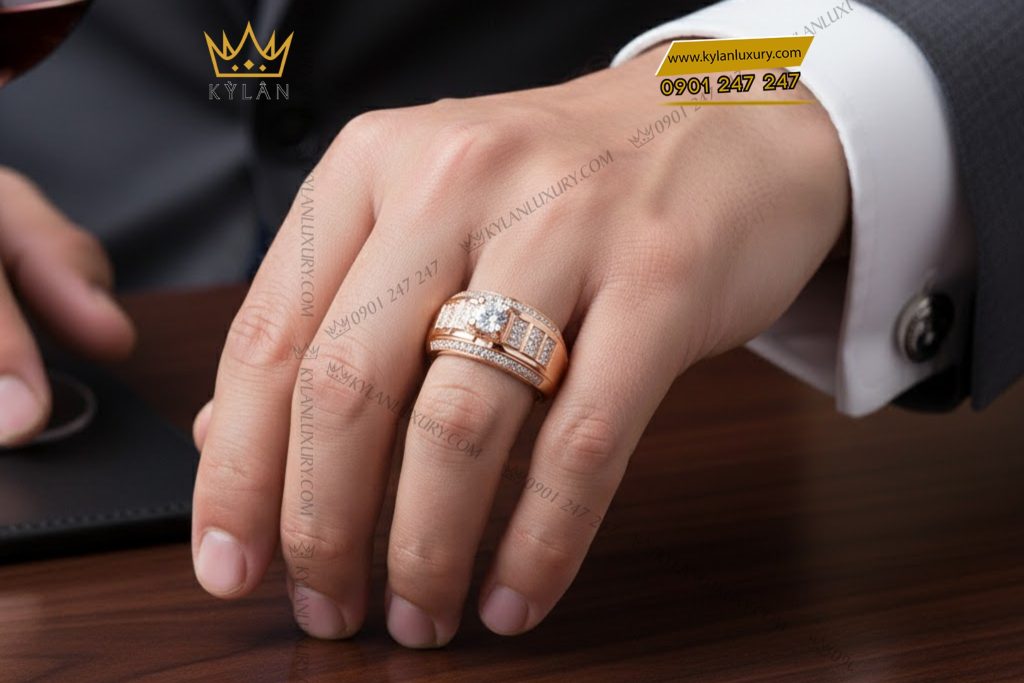 Nhẫn vàng hồng Au750 đính kim cương 4 Nhẫn vàng hồng Au750 đính kim cương