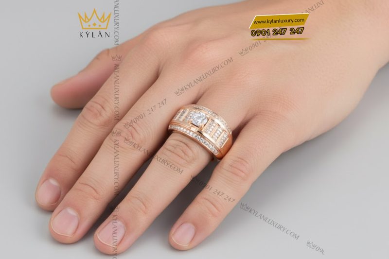 Nhẫn vàng hồng Au750 đính kim cương