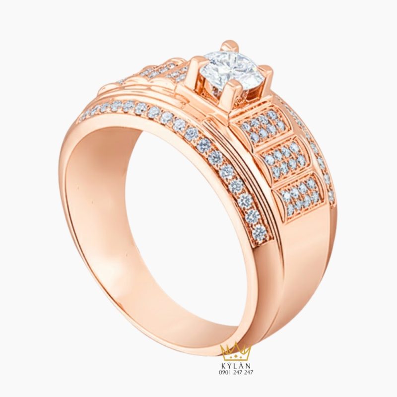 Nhẫn vàng hồng Au750 đính kim cương