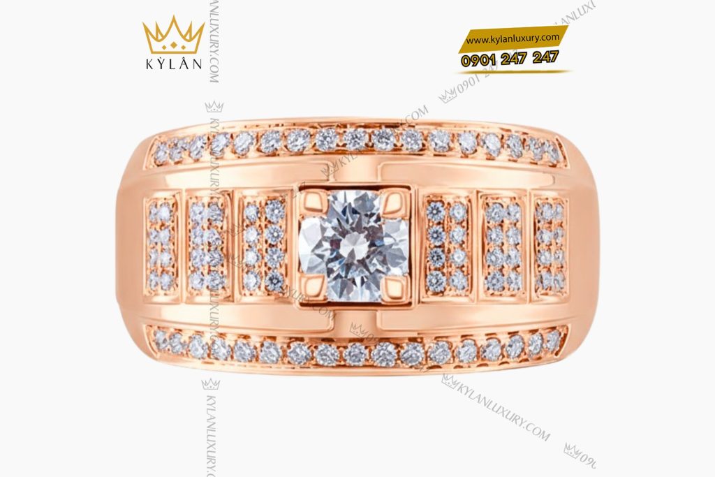 Nhẫn vàng hồng Au750 đính kim cương 3 Nhẫn vàng hồng Au750 đính kim cương