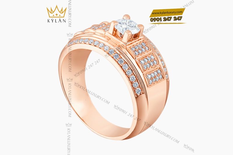 Nhẫn vàng hồng Au750 đính kim cương