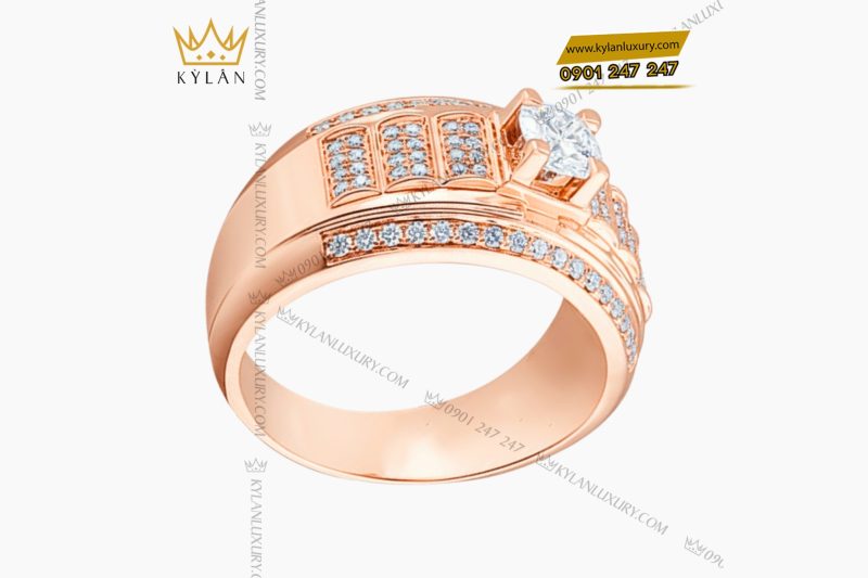 Nhẫn vàng hồng Au750 đính kim cương