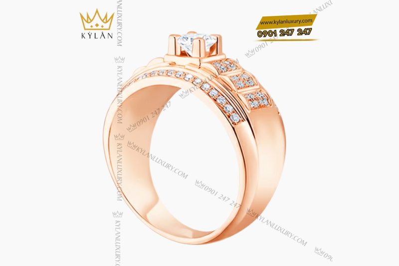Nhẫn vàng hồng Au750 đính kim cương