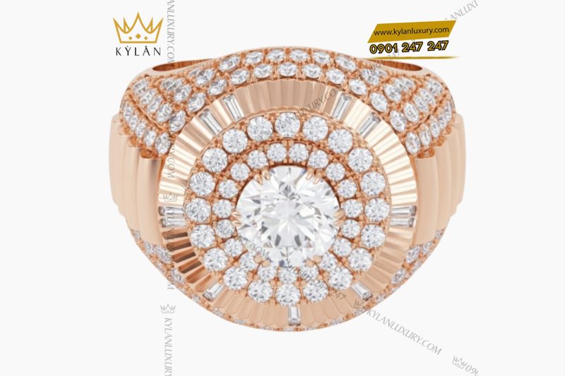 Nhẫn nam vàng hồng Au750 đính kim cương