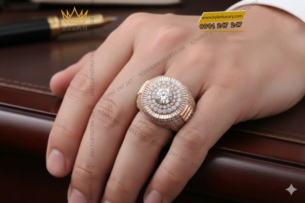 Nhẫn vàng hồng Au750 đính kim cương