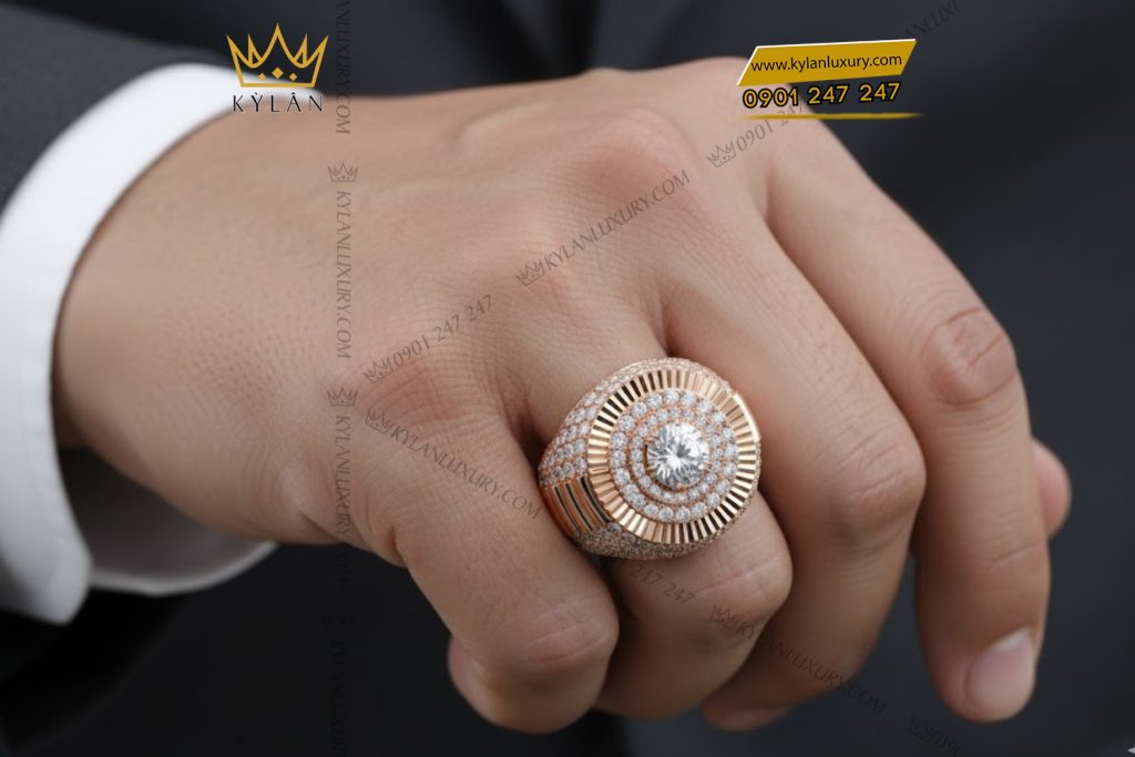 Nhẫn vàng hồng Au750 đính kim cương