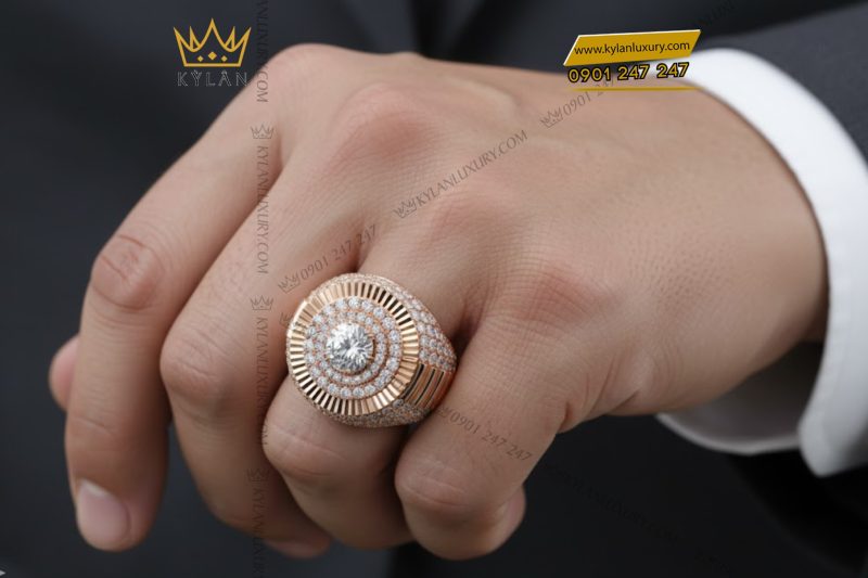 Nhẫn nam vàng hồng Au750 đính kim cương