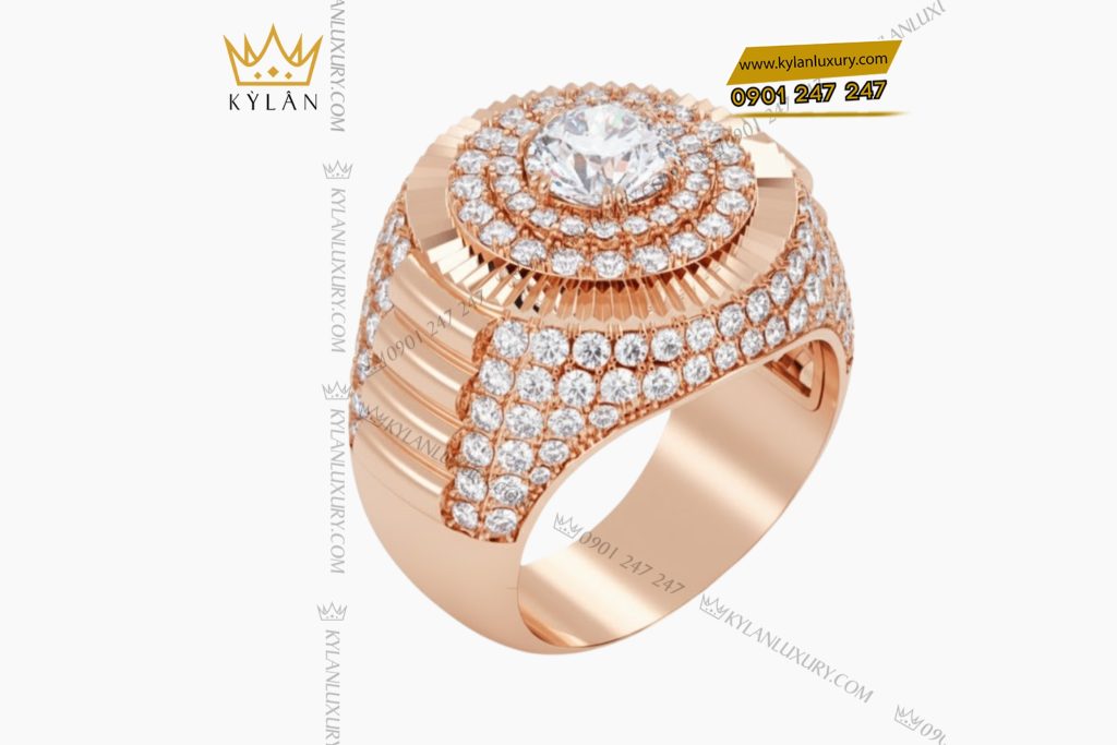 Nhẫn vàng hồng Au750 đính kim cương