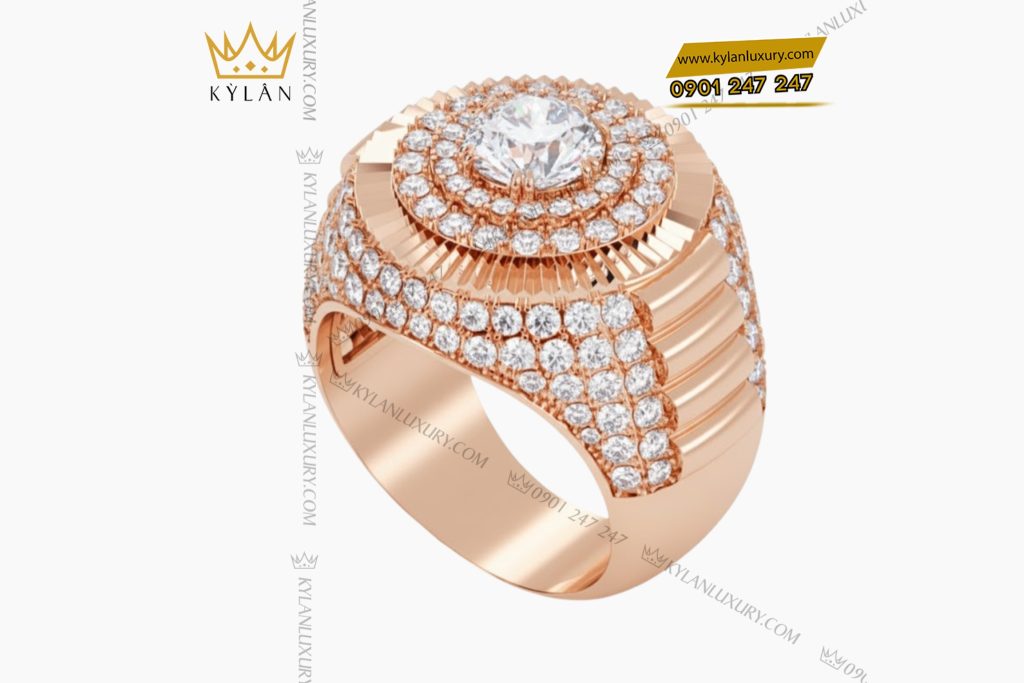 Nhẫn vàng hồng Au750 đính kim cương