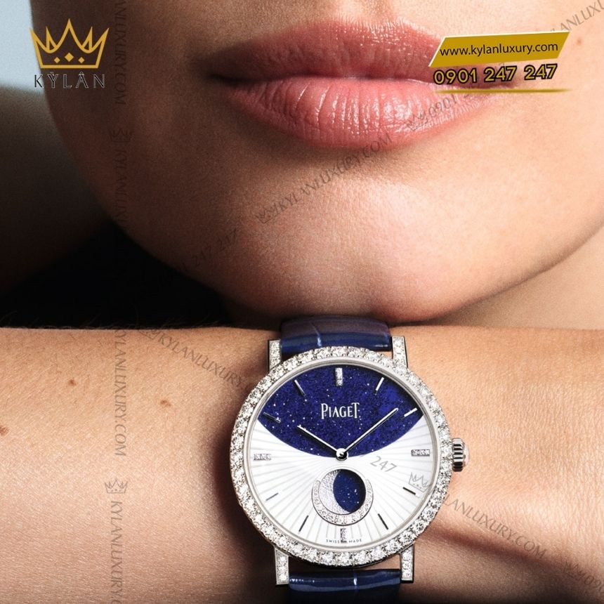 Kỳ Lân Luxury piaget altiplano g0a47105 vang trang moonphase 4 Đồng hồ Piaget Altiplano vàng trắng vành kim cương
