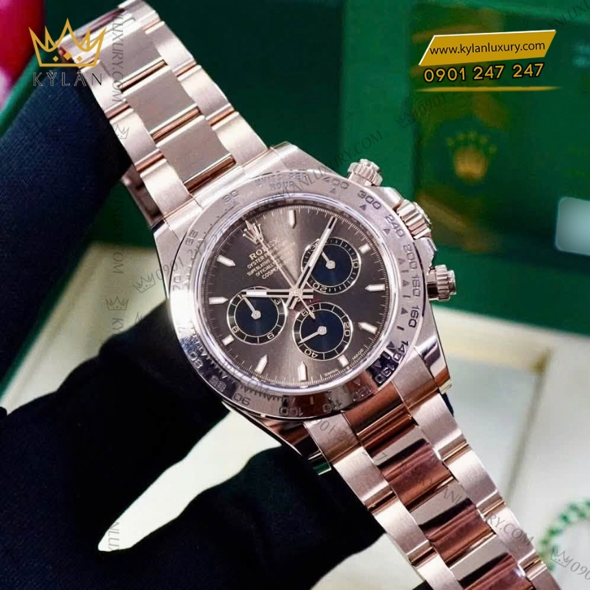 Kỳ Lân Luxury rolex cosmograph daytona chocolate 126505 0005 2 Đồng hồ Rolex Cosmograph Daytona mặt chocolate phối đen 126505-0005