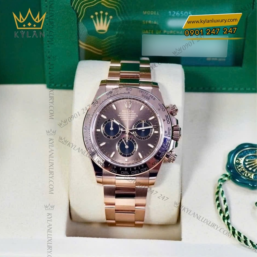 Kỳ Lân Luxury rolex cosmograph daytona chocolate 126505 0005 4 Đồng hồ Rolex Cosmograph Daytona mặt chocolate phối đen 126505-0005