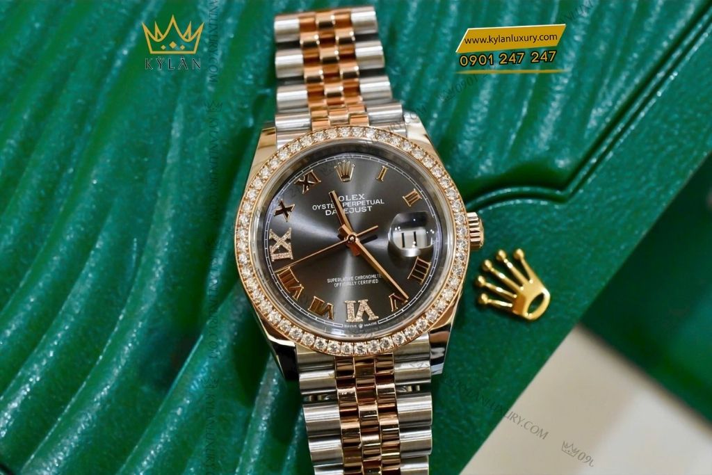 Kỳ Lân Luxury rolex datejust 36 126281rbr 0011 2 Đồng hồ Rolex Datejust 36 xám La Mã kim cương 126281RBR-0011