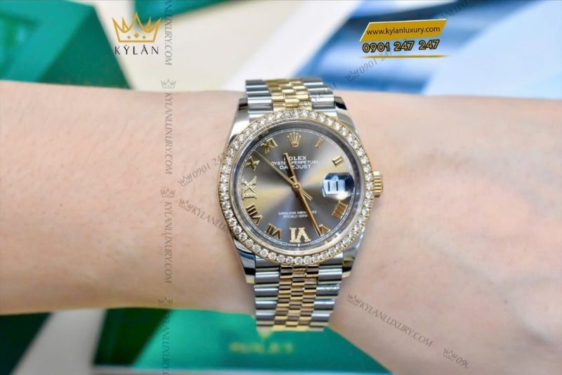 Đồng hồ Rolex Datejust 36 xám La Mã kim cương 126281RBR-0011