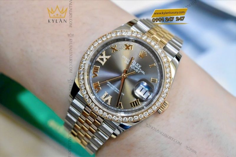 Đồng hồ Rolex Datejust 36 xám La Mã kim cương 126281RBR-0011