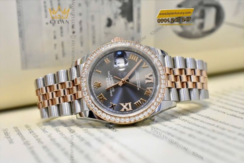 Đồng hồ Rolex Datejust 36 xám La Mã kim cương 126281RBR-0011