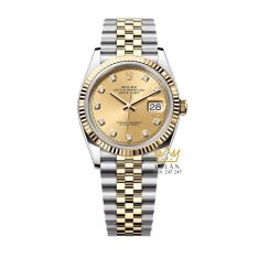 Đồng hồ Rolex Datejust 36 champagne cọc kim cương 126233-0017