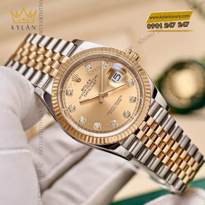 Kỳ Lân Luxury rolex datejust 36 champagne 126233 0017 3 Đồng hồ Rolex Datejust 36 champagne cọc kim cương 126233-0017