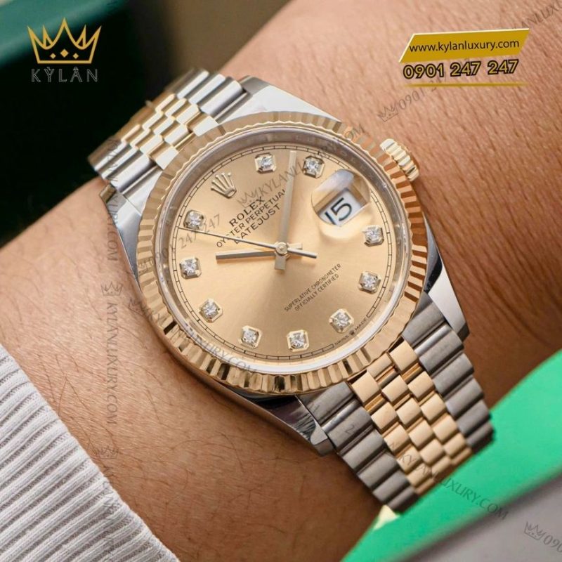 Đồng hồ Rolex Datejust 36 champagne cọc kim cương 126233-0017