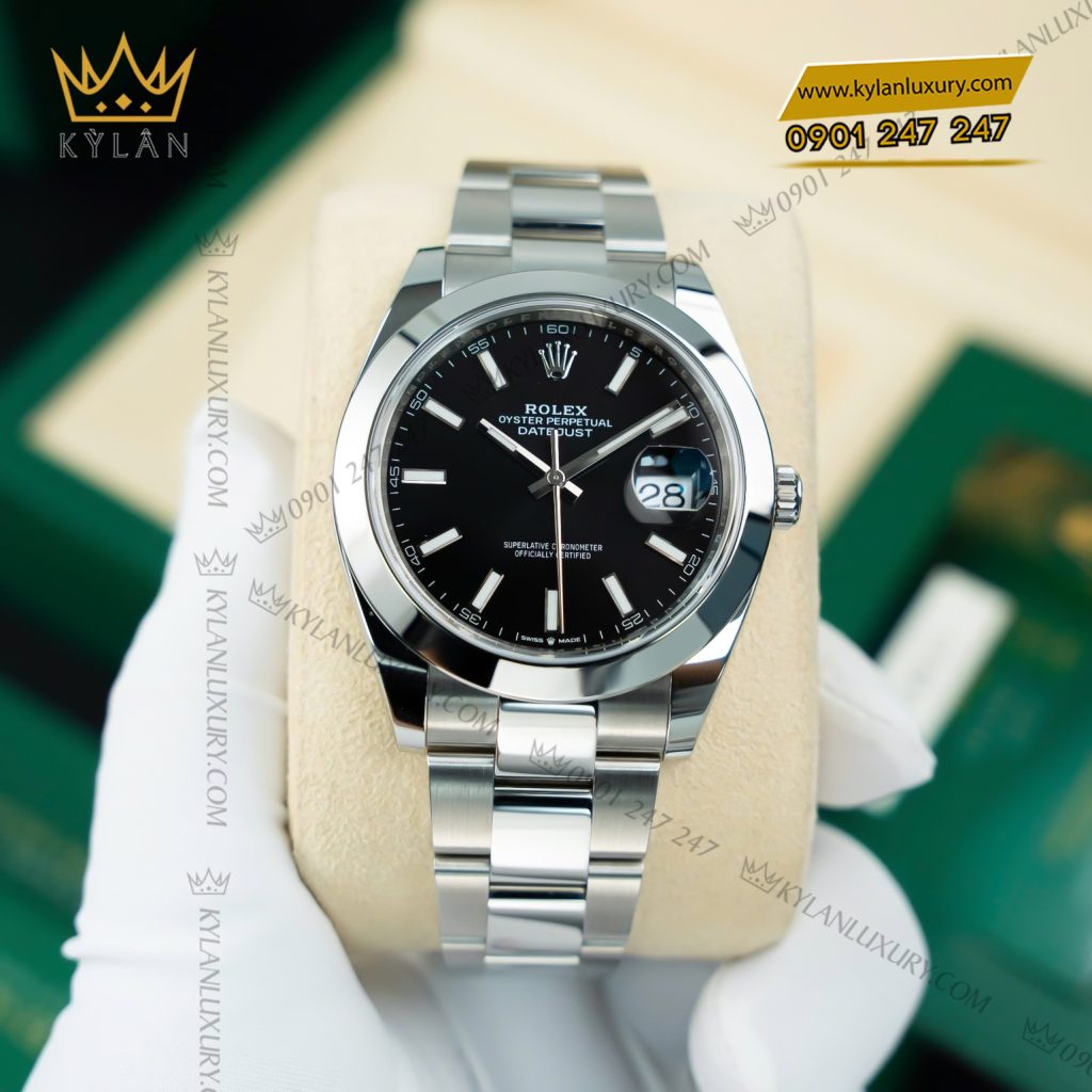 Kỳ Lân Luxury rolex datejust 41 126300 0011 1 Đồng hồ Rolex Datejust 41 mặt số đen 126300-0011