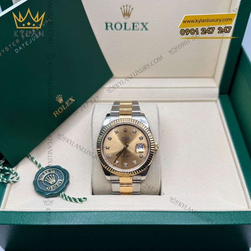 Kỳ Lân Luxury rolex datejust 41 coc kim cuong 126333 0011 2 Đồng hồ Rolex Datejust 41 mặt champagne dây oyster 126333-0011
