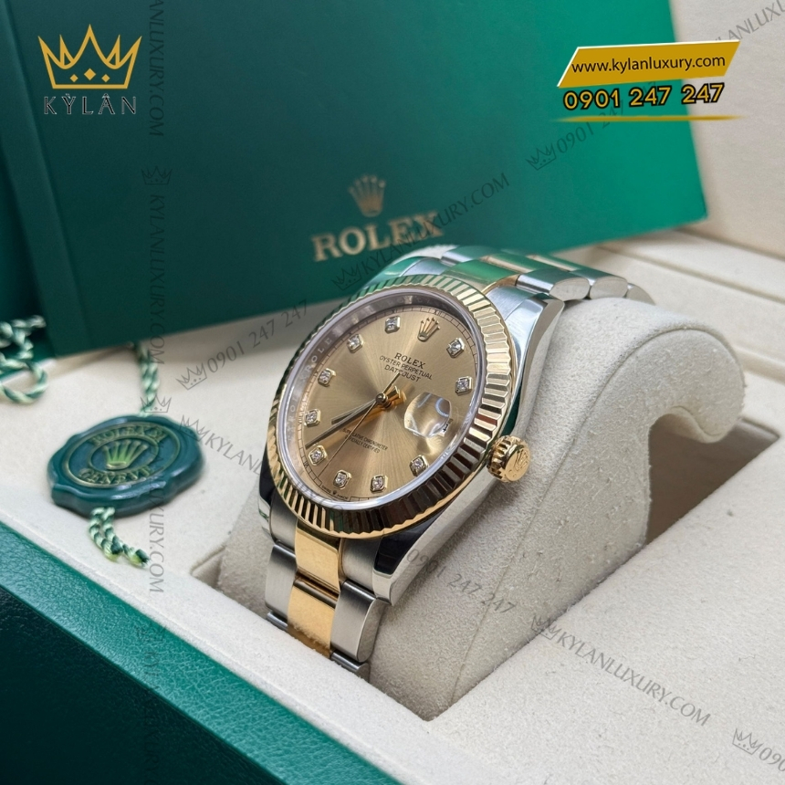 Kỳ Lân Luxury rolex datejust 41 coc kim cuong 126333 0011 4 Đồng hồ Rolex Datejust 41 mặt champagne dây oyster 126333-0011