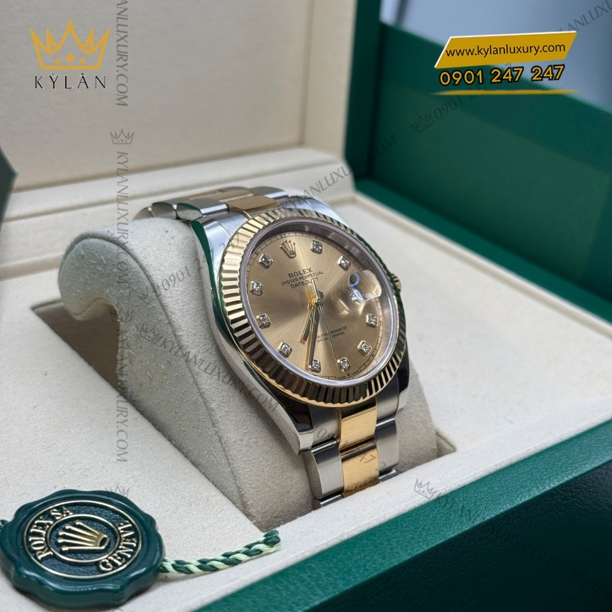 Kỳ Lân Luxury rolex datejust 41 coc kim cuong 126333 0011 6 Đồng hồ Rolex Datejust 41 mặt champagne dây oyster 126333-0011