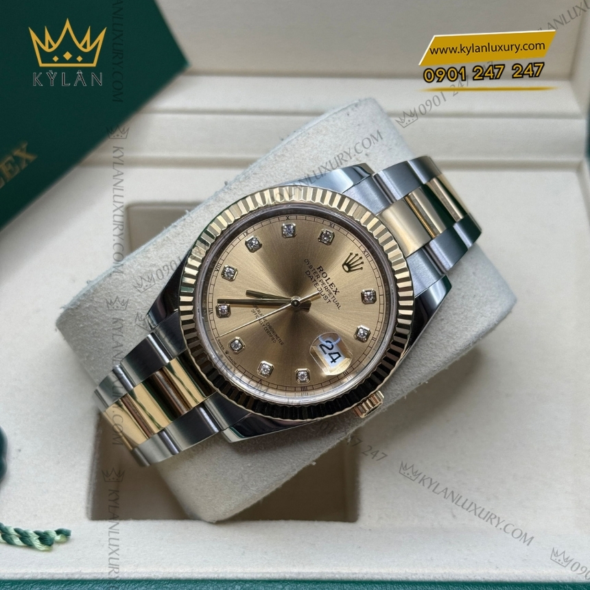Kỳ Lân Luxury rolex datejust 41 coc kim cuong 126333 0011 9 Đồng hồ Rolex Datejust 41 mặt champagne dây oyster 126333-0011