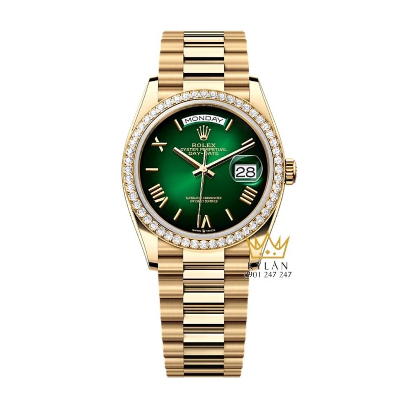 Đồng hồ Rolex Day Date 36 xanh ombre La Mã 128348RBR-0068