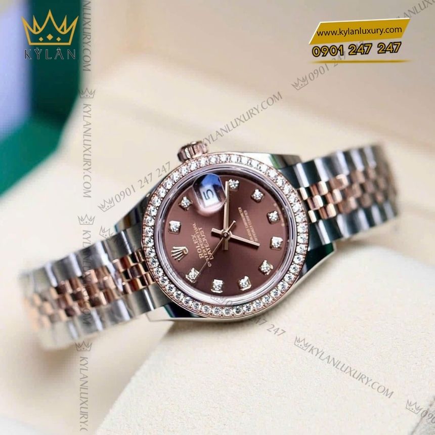 Kỳ Lân Luxury rolex lady datejust 28 279381rbr 0011 4 Đồng hồ Rolex Lady-Datejust 28 mặt số chocolate 279381RBR-0011