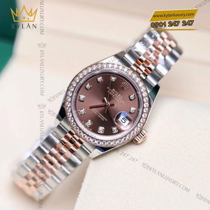 Kỳ Lân Luxury rolex lady datejust 28 279381rbr 0011 5 Đồng hồ Rolex Lady-Datejust 28 mặt số chocolate 279381RBR-0011