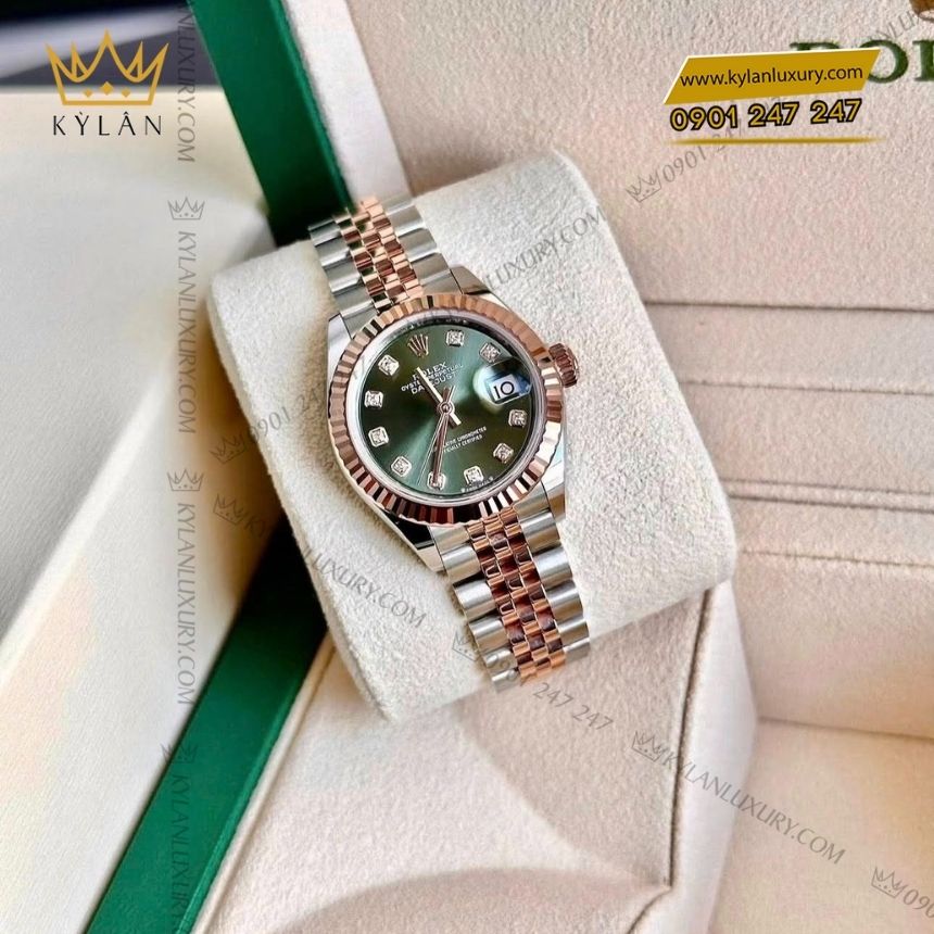 Kỳ Lân Luxury rolex lady datejust 28 xanh olive 279171 0007 10 Đồng hồ Rolex Lady Datejust 28 demi xanh olive 279171-0007
