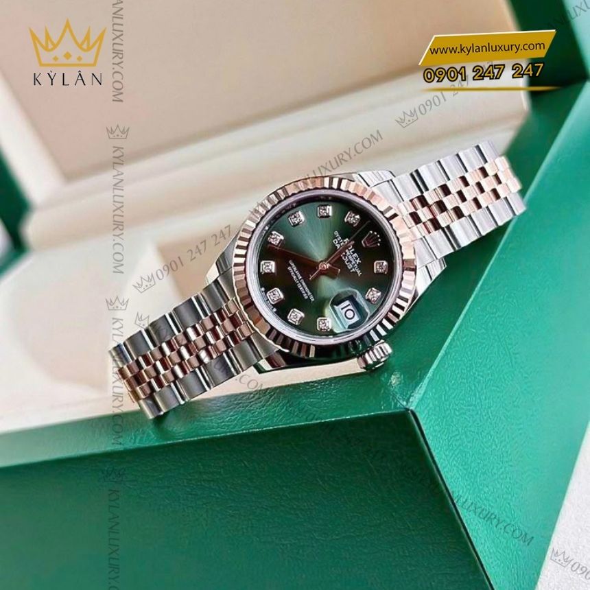 Kỳ Lân Luxury rolex lady datejust 28 xanh olive 279171 0007 12 Đồng hồ Rolex Lady Datejust 28 demi xanh olive 279171-0007