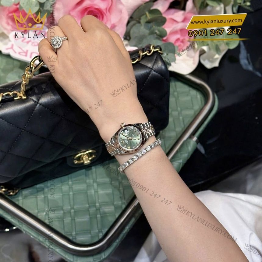 Kỳ Lân Luxury rolex lady datejust 28 xanh olive 279171 0007 13 Đồng hồ Rolex Lady Datejust 28 demi xanh olive 279171-0007