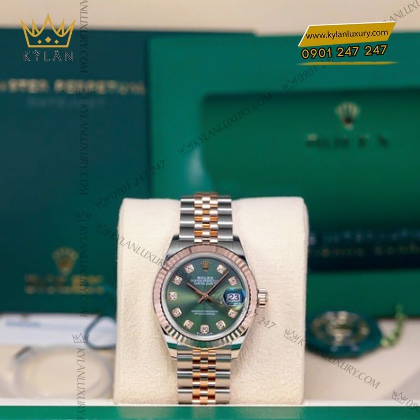 Kỳ Lân Luxury rolex lady datejust 28 xanh olive 279171 0007 3 Đồng hồ Rolex Lady Datejust 28 demi xanh olive 279171-0007