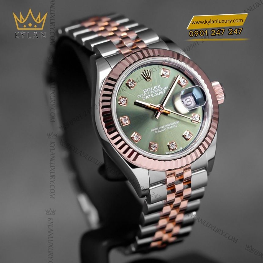 Kỳ Lân Luxury rolex lady datejust 28 xanh olive 279171 0007 5 Đồng hồ Rolex Lady Datejust 28 demi xanh olive 279171-0007