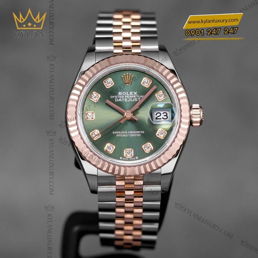 Kỳ Lân Luxury rolex lady datejust 28 xanh olive 279171 0007 8 Đồng hồ Rolex Lady Datejust 28 demi xanh olive 279171-0007