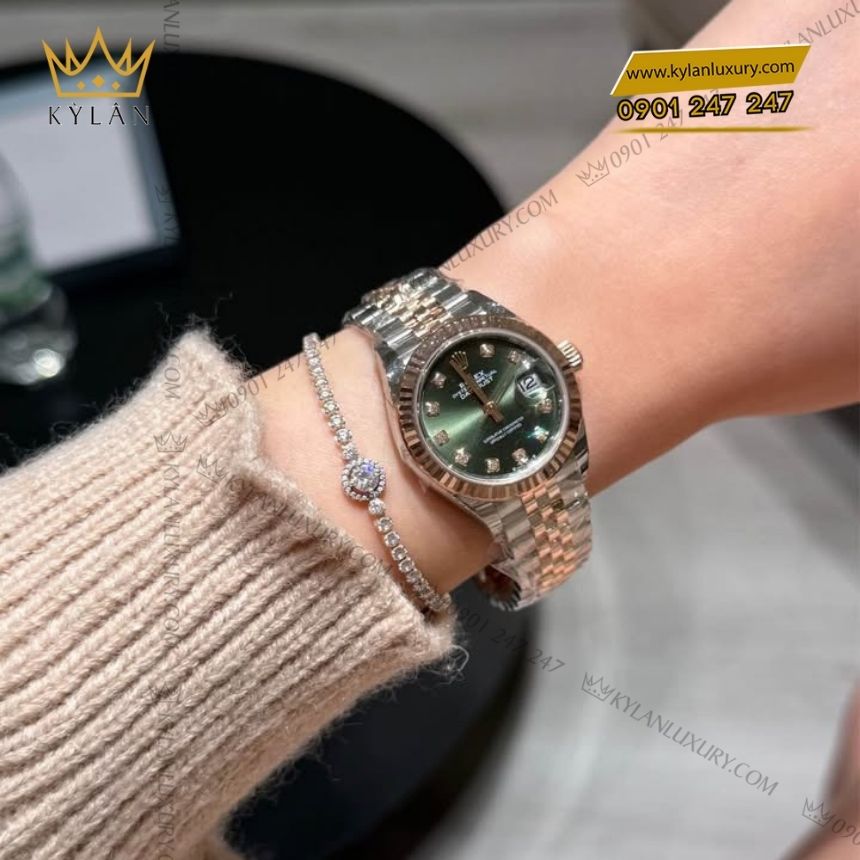 Kỳ Lân Luxury rolex lady datejust 28 xanh olive 279171 0007 9 Đồng hồ Rolex Lady Datejust 28 demi xanh olive 279171-0007