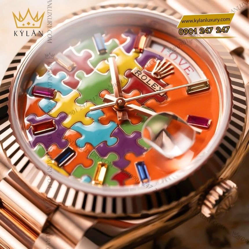 Kỳ Lân Luxury rolex daydate 36 128235 puzzle dial 8 Đồng hồ Rolex Day-Date 36 128235 Puzzle Dial