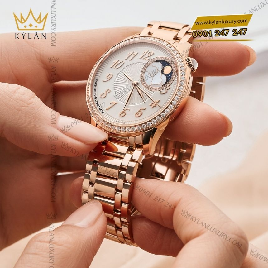 Kỳ Lân Luxury vacheron constantin egerie moon phase 8005f 120r h002 6 Đồng hồ Vacheron Constantin Égérie Moon Phase vàng hồng 18K