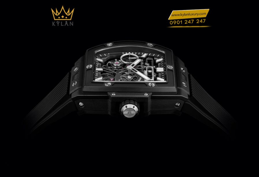 Mặt sau đồng hồ Hublot Spirit of Big Bang Meca-10 Black Magic với bộ máy HUB1233 skeleton trữ cót 10 ngày