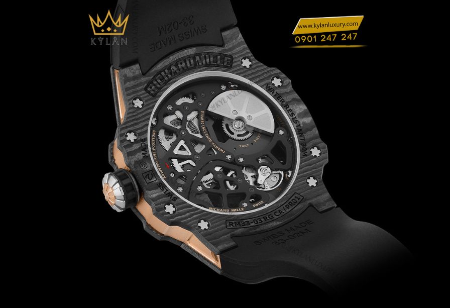 Micro rotor platinum lệch tâm của RM 33-03 nhìn từ mặt sau.