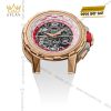 Richard Mille RM 63-02 Worldtimer mặt trước với bezel vàng 5N và vòng 24 múi giờ.